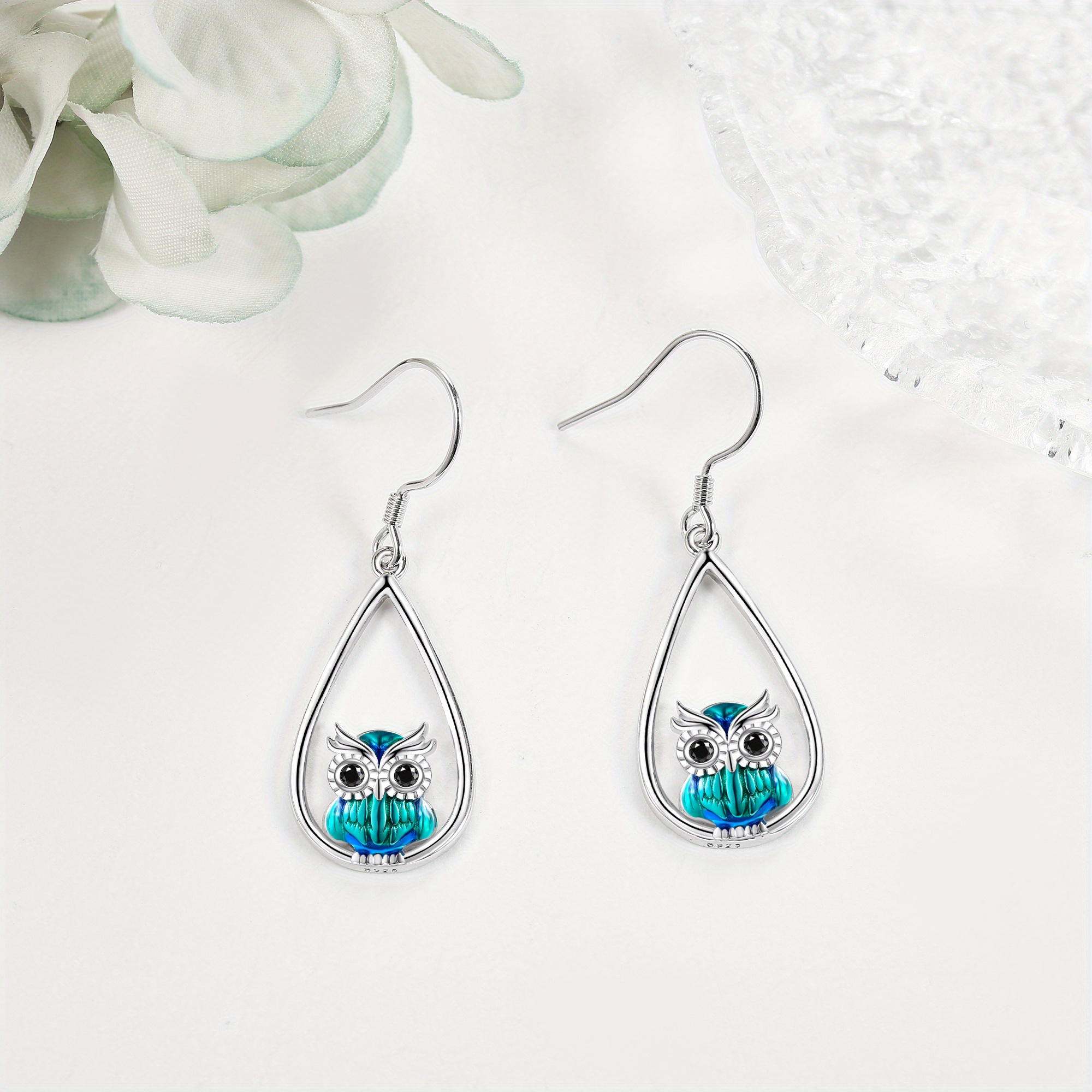 Women's Sterling Silver Owl Dangle Drop Earrings
